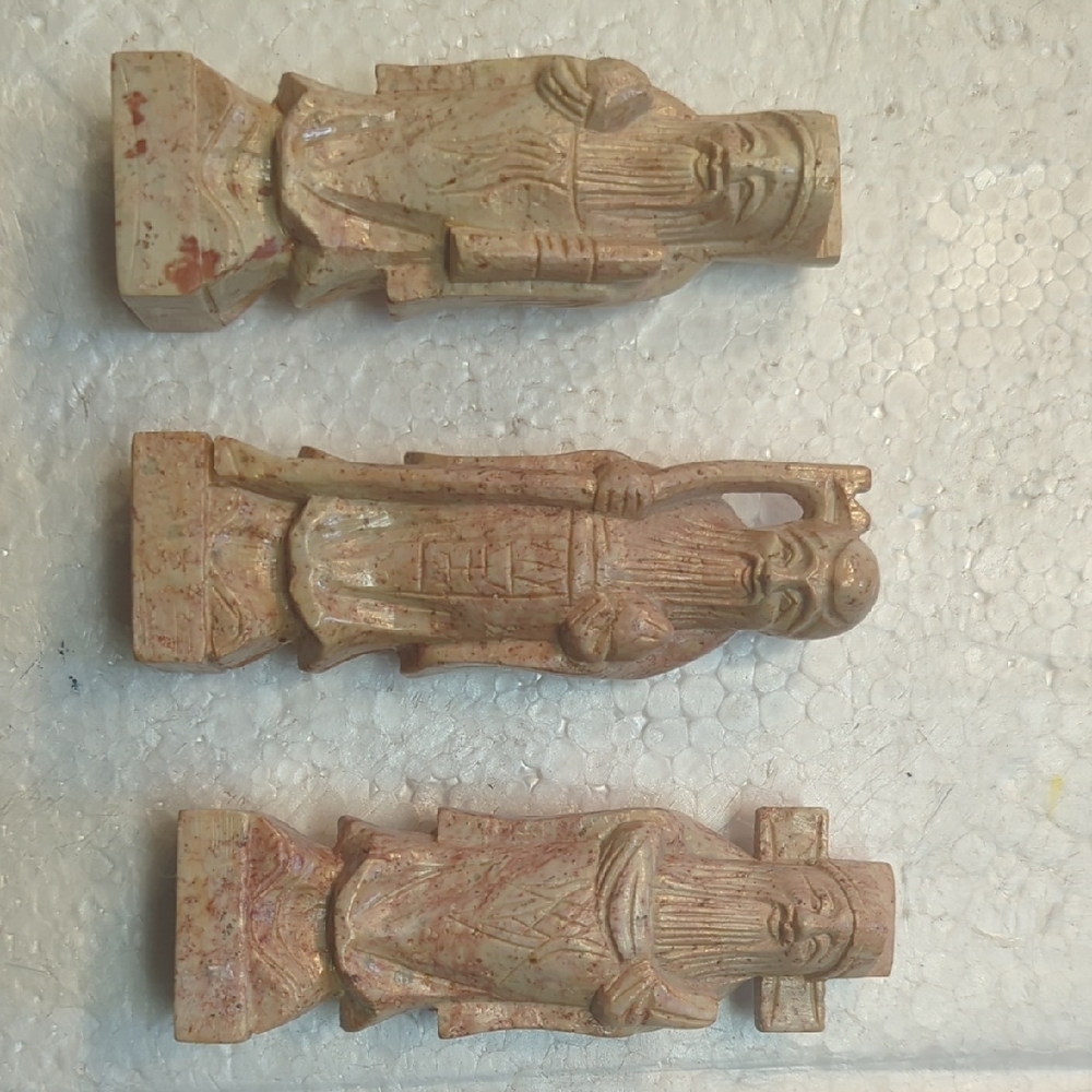 Set of Three Tan Stone Figurines